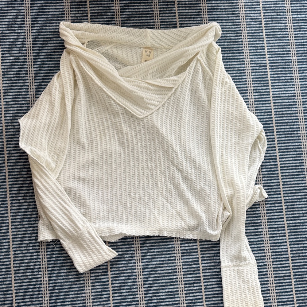 Free People White Waffle Knit Long Sleeve Top